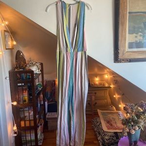 free people striped linen blend jumpsuit